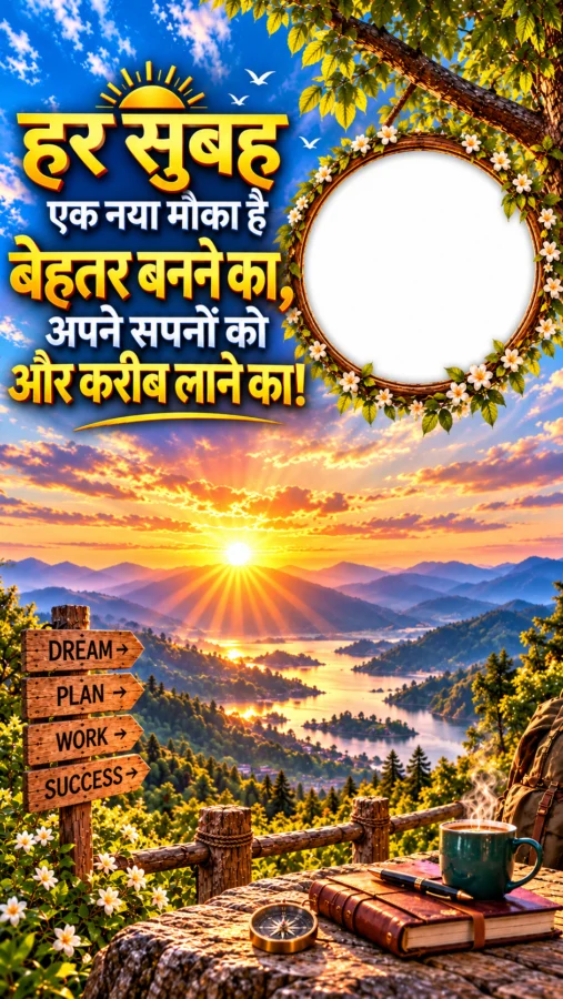 हर सुबह एक नया मौका है – Hindi Motivational Photo Frame