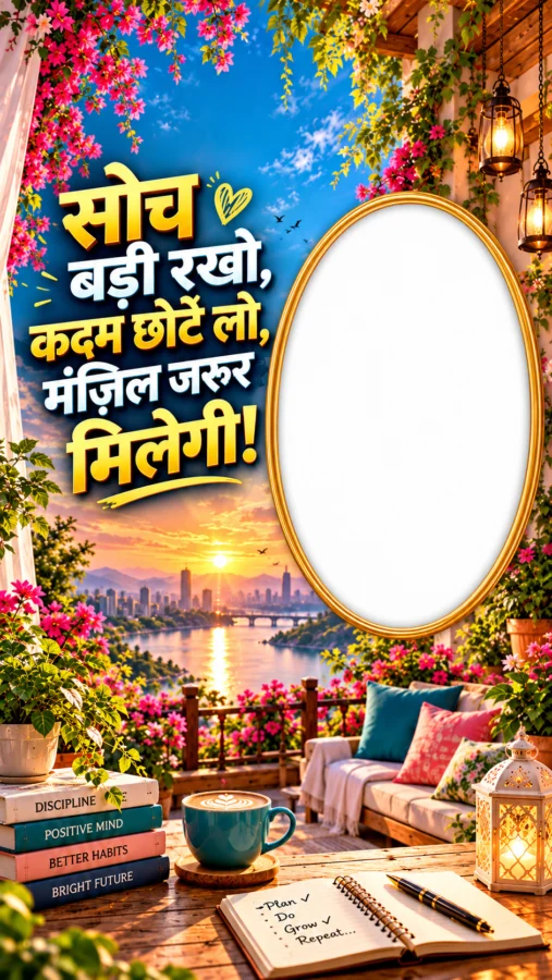 सोच बड़ी रखो, कदम छोटे लो – Hindi Motivational Photo Frame